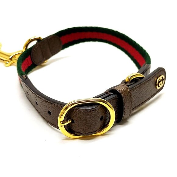 Gucci Dog Leash and Collar Sherry Line Red Canvas 526-071525 - Picture 1 of 15